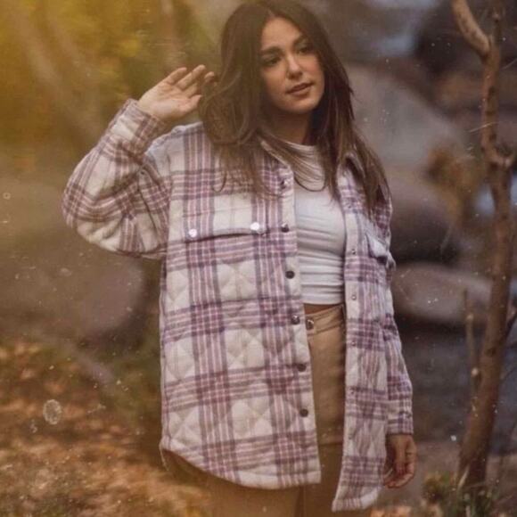 Lovers + Friends Revolve Conlee Quilted Shacket Pink Purple Size Medium - Picture 13 of 13